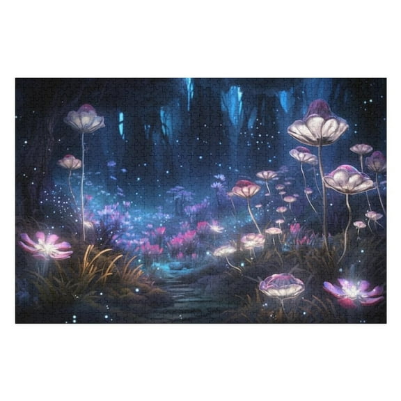 Puzzles for Adults 500 Pieces - Fairy Forest Night Fantasy Glowing Flowers Funny Challenging Puzzle Perfect for Game Nights