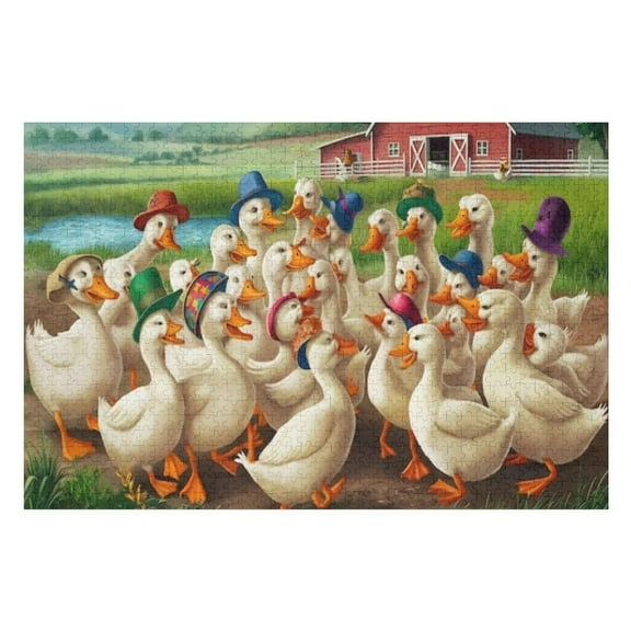 Puzzles for Adults 500 Pieces - Funny Quacking Ducks Farm Funny Puzzles Gift for Birthday Wedding Christmas Halloween