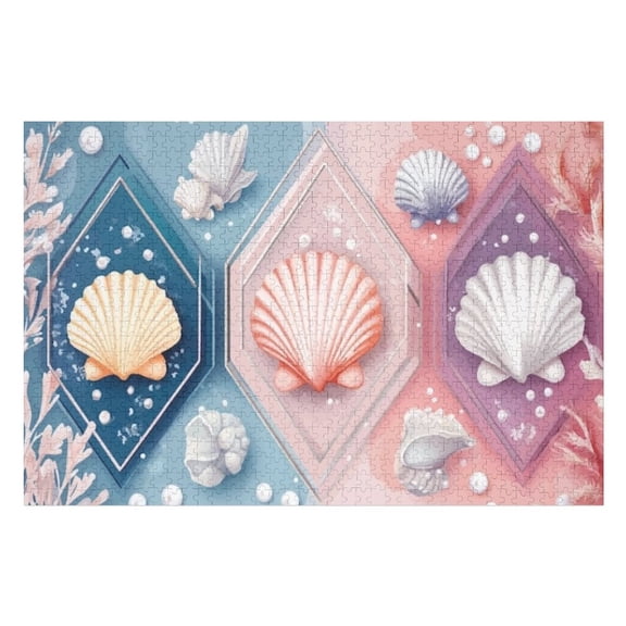 Puzzles for Adults 500 Pieces - Geometric Seashells Funny Challenging Puzzle Brain Teaser Activity Perfect for Game Nights