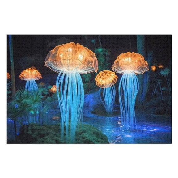 Puzzles for Adults 500 Pieces - Glowing Jellyfish Pond Funny Challenging Puzzle Perfect for Game Nights