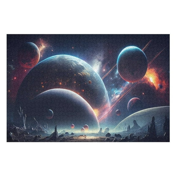 Puzzles for Adults 500 Pieces - Glowing Spaceship Orbits Sphere Deep Space Puzzle Challenging Educational Toys Puzzles Reduced Pressure Gift