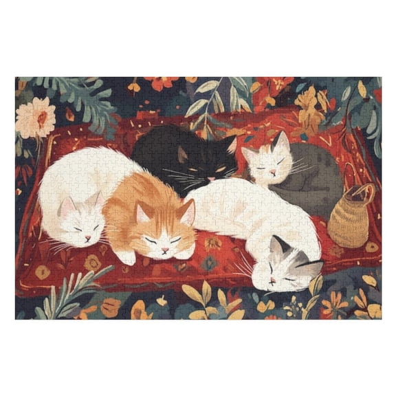 Puzzles for Adults 500 Pieces - Group Cats Laying Top Rug Funny Challenging Puzzle Brain Teaser Activity Perfect for Game Nights