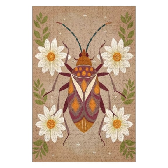 Puzzles for Adults 500 Pieces - Intricate Beetle Surrounded By White Daisies Funny Challenging Puzzle Brain Teaser Activity Perfect for Game Nights
