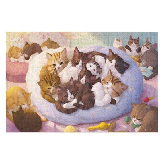 Puzzles for Adults 500 Pieces - Kitty Cats Pillow Funny Inspirational Wooden Jigsaw Puzzles for Family Activities Games