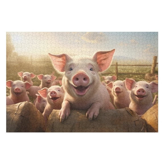 Puzzles for Adults 500 Pieces - Many Pigs That Are Standing Log Funny Challenging Puzzle Brain Teaser Activity Perfect for Game Nights