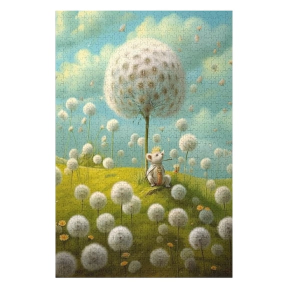 Puzzles for Adults 500 Pieces - Mouse Sitting Field Dandelions Puzzle Challenging Educational Toys Puzzles Reduced Pressure Gift