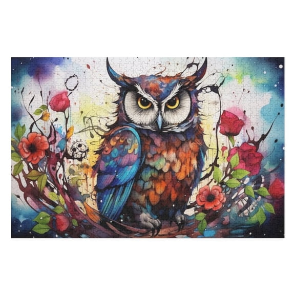 Puzzles for Adults 500 Pieces - Owl With Colorful Head Colorful Wings Funny Jigsaw Puzzles Learning & Fun Educational Toys Gift