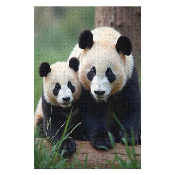 Puzzles for Adults 500 Pieces - Panda Cub Mother Perfect Interlocking Clear Printing - Adults Educational Puzzle Gift Ideal