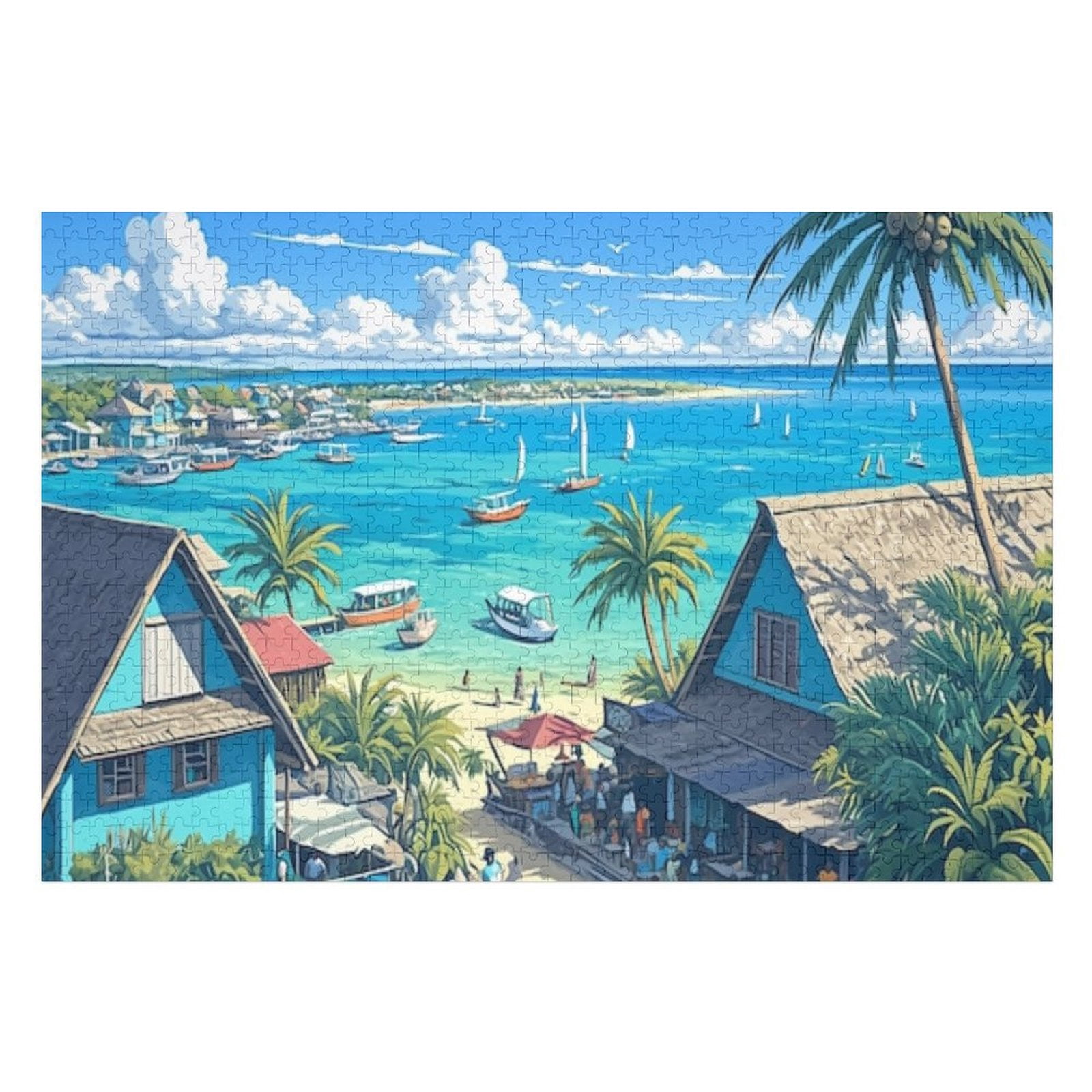 Wooden Puzzles For Adults 1000 Pieces, Coconut Palm Tree On Beach Challenge Jigsaw Puzzles Adults Wood Puzzles Adult Games Party Holiday 29 5 X 19 7 Inches