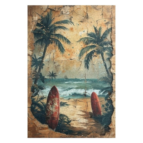 Puzzles for Adults 500 Pieces - Retro Beach Surfboard Puzzle Challenging Educational Toys Puzzles Reduced Pressure Gift