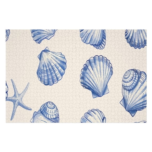 Puzzles for Adults 500 Pieces - Shells With Blue White Colors Funny Challenging Puzzle Brain Teaser Activity Perfect for Game Nights