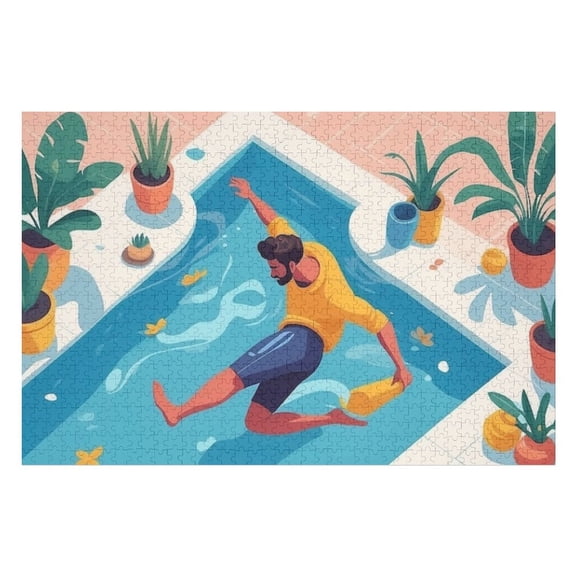 Puzzles for Adults 500 Pieces - Summer Pool Puzzle Challenging Educational Toys Puzzles Reduced Pressure Gift
