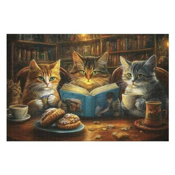 Puzzles for Adults 500 Pieces - Three Cats Reading Book Puzzles for Family Games, Puzzle for Gifts, Funny Puzzle for Education