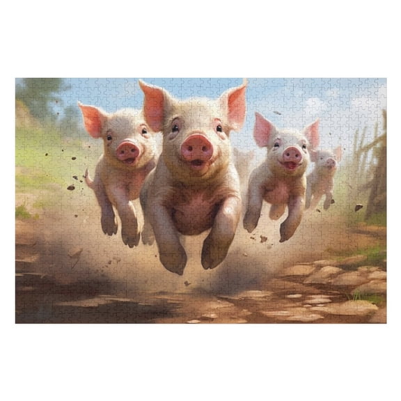 Puzzles for Adults 500 Pieces - Three Pigs Are Running Dirt With Their Heads Ground Funny Puzzles Gift for Birthday Wedding Christmas Halloween