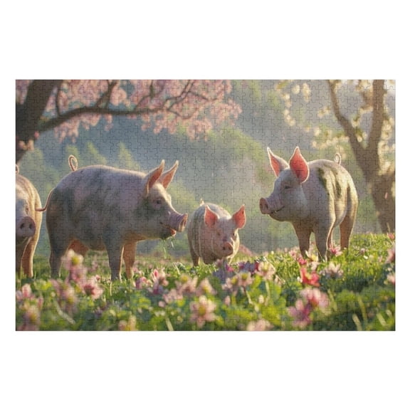 Puzzles for Adults 500 Pieces - Three Pigs Are Standing Field Flowers Funny Puzzle Unique Difficult and Challenge Large Puzzle Game Toys Gift