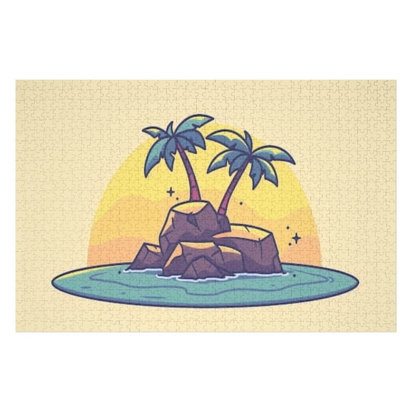 Puzzles for Adults 500 Pieces - Two Palm Trees Growing Rocky Island Turquoise Water Puzzle Challenging Educational Toys Puzzles Reduced Pressure Gift