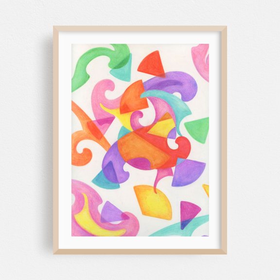 Puzzling Shapes - Illustration Abstract Geometric Modern Art Pattern Psychedelic Surrealism Oak Framed Wall Art Print 12 x 16 inches
