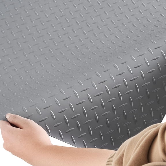 Pvc Diamond Plate Garage Floor Mat, 7.5 X 20 Ft, 2.2 Mm Thick, Non-Slip, Easy to Clean, Silver Gray