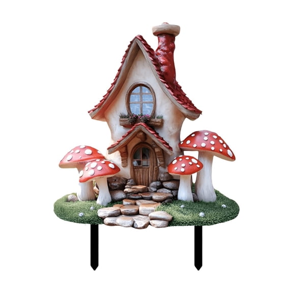 Pvc Garden Card Insertion, Creative forest Tale House with Mushroom Accents, Lightweight Outdoor Courtyard Patio Decor