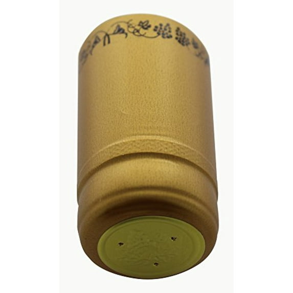 Pvc Heat Shrink Capsules For Wine Bottles 100 Count (Gold With Black Grapes)
