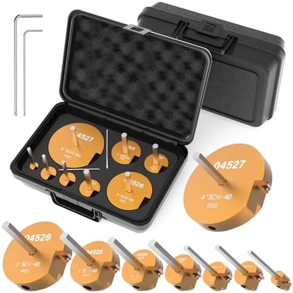 Pvc Pipe Reamer Kit 8-Piece Set, Pvc Pipe Reamer Includes 1/2 Inch, 3/4 Inch, 1 Inch, 1-1/4 Inch, 1-1/2 Inch, 2 Inch, 3 Inch, 4 Inch, Suitable For Standard 1/2 Inch Drill Bits And SCH