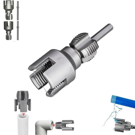 Pvc Pipe Threader Kit,1/2" (Dn15) 3/4" (Dn20) Electric Drill Compatible Pvc Pipe Threader Kit, Integrated Internal & External Pipe Threading Tool (3/4")