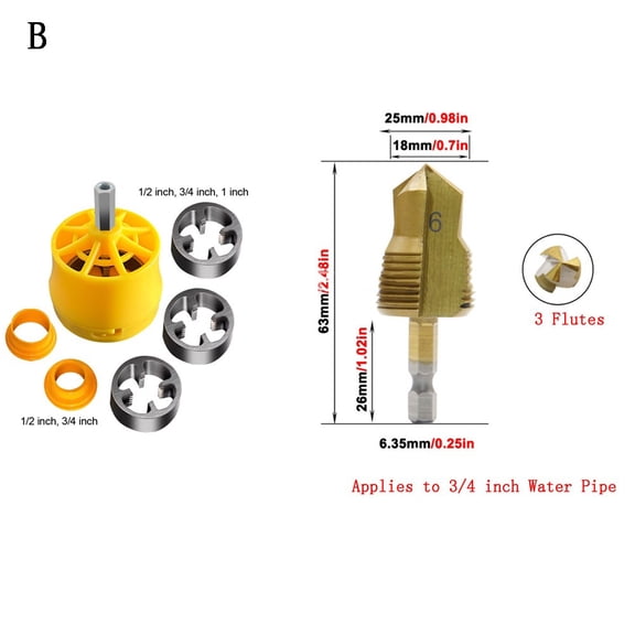 Pvc Pipe Threader Kit with 1/2In 3/4 In 1 Inch Dies Pipe Threader Pipe Round Die B