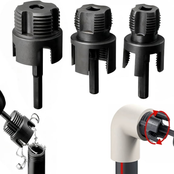 Pvc Pipe Threader,Pipe Threading Tool,3pcs Dual-Function Pipe Threading Tool Kit,Internal&External Pvc/Plastic Pipe Cutter,Heavy-Duty Carbon Steel Drill Compatible Pipe Threader For Plumbing Repairs