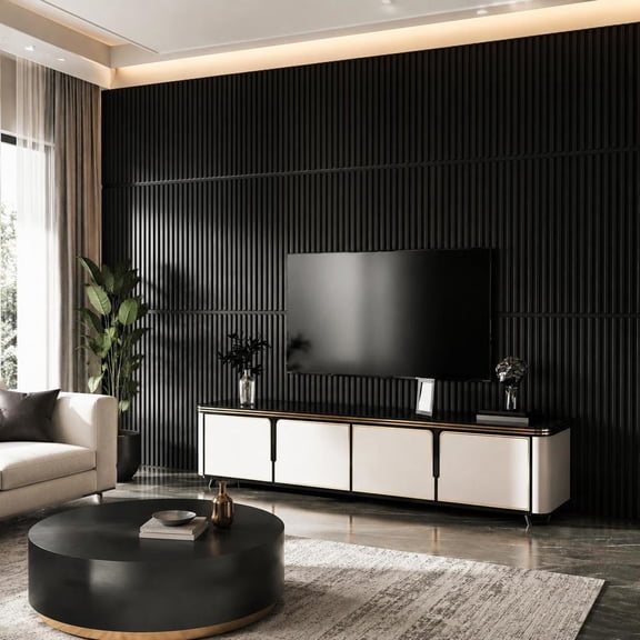 Pvc Slat Wall Panels, 12 Pack, 3D Fluted Wall Decor for Living Room, Tv Background, Black