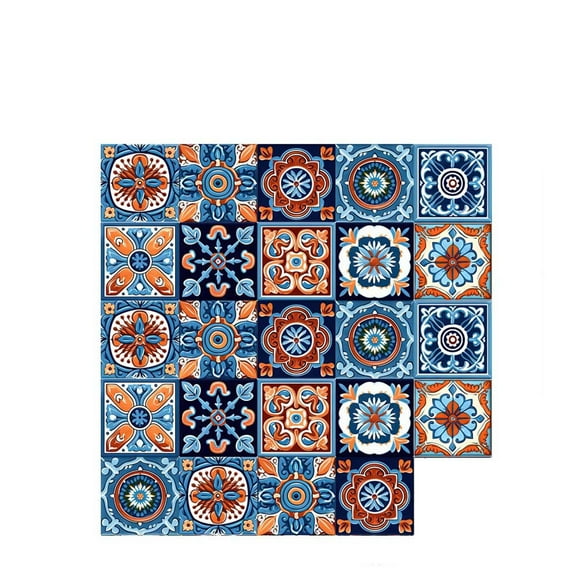 Pvc Vintage Wall Stickers Antique Flower Tile Patchwork Tile Decals 24Pc Set For Home Decor Removable Decorative Floral Pattern