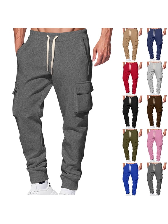 Cargo Jogger Sweatpants for Men Drawstring Elastic Waist Cinch Bottom Sweatpant Outdoor Warm Fleece Joggers Workout Gym Sweat Pants with Pockets S
