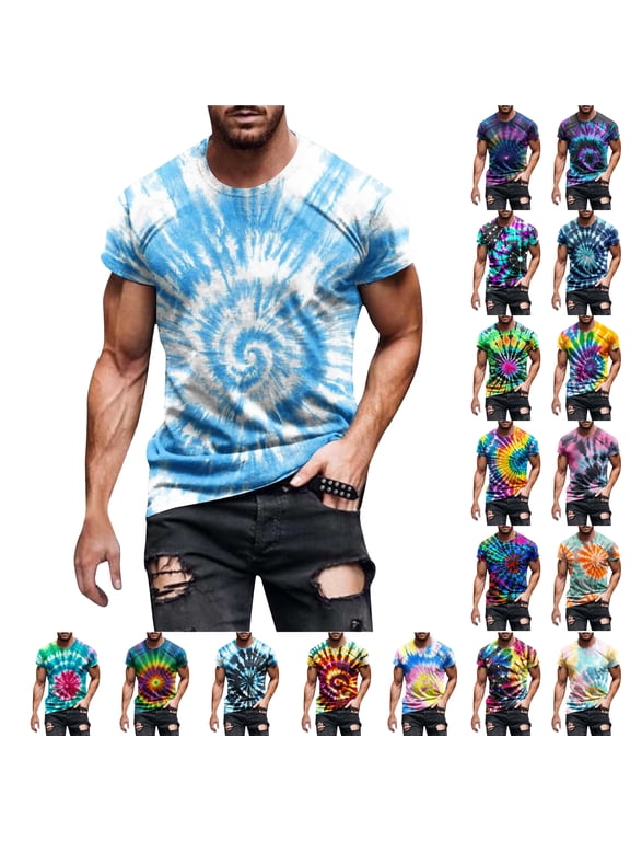 Graphic Tees for Men Big and Tall Summer Short Sleeve Crewneck Shirts Trendy Tie Dye Tshirts Soft Breathable Workout Gym T-Shirts Navy XL