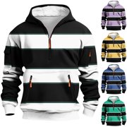 Pvkarhg Half Zip Hoodie for Women Trendy Striped Print Hooded Sweatshirts Loose Casual Long Sleeve Pullover Tops Big and Tall Outdoor Sweatshirt with Zipper Pockets YellowL