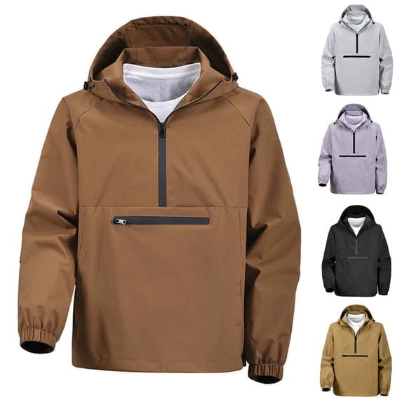 Pvkarhg Men's Half Zip Hoodies Drawstring Long Sleeve Hooded Sweatshirt Solid Color Pullover Tops Loose Casual Outdoor Hoodie with Zipper Pocket GrayL