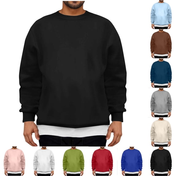 Pvkarhg Mens Crewneck Sweatshirts Long Sleeve Loose Fit Basic Pullover Tops Solid Color Drop Shoulder Sweatshirt Fall Winter Outfits WhiteL