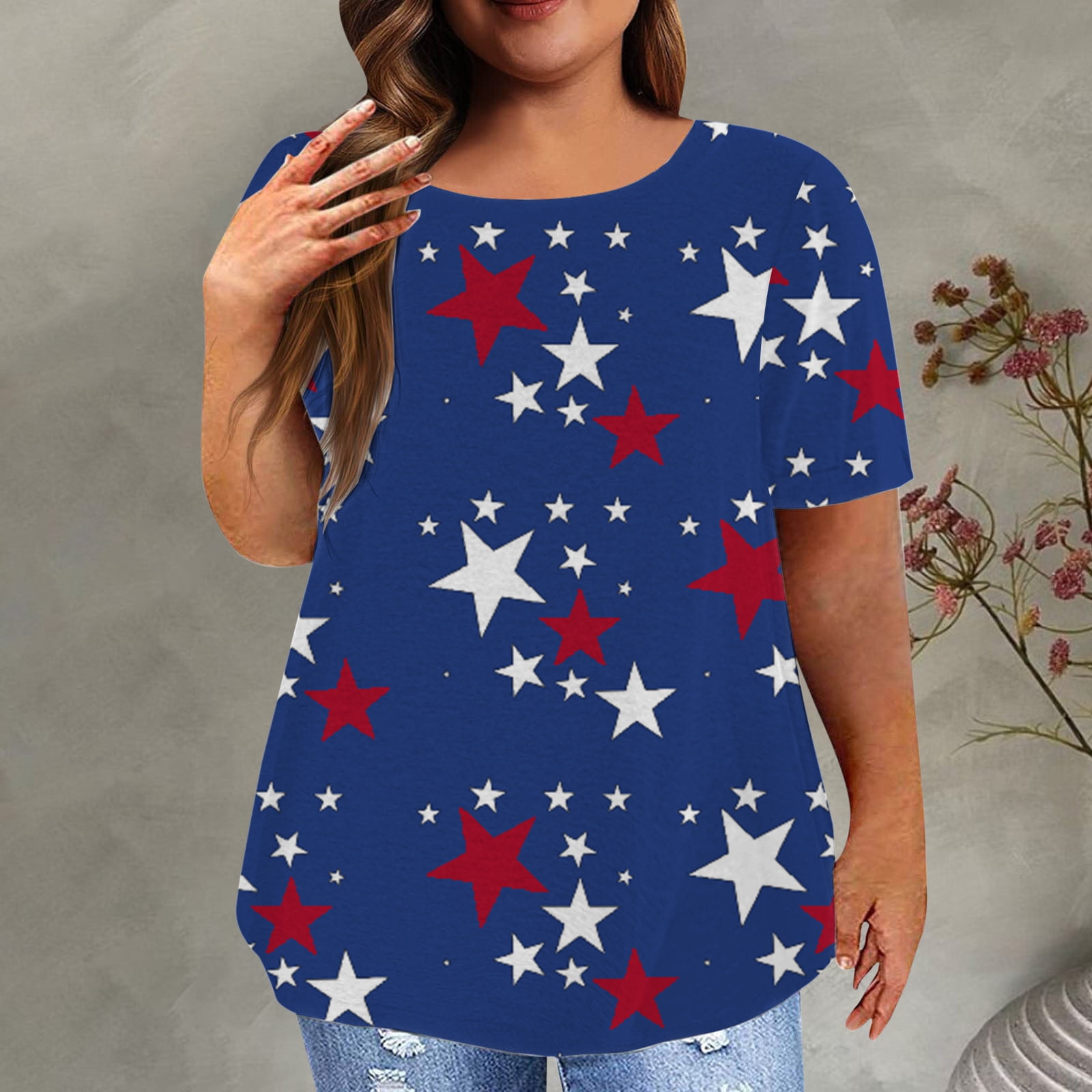 Pvkarhg Plus Size American Flag T-Shirts for Women 4th of July Short