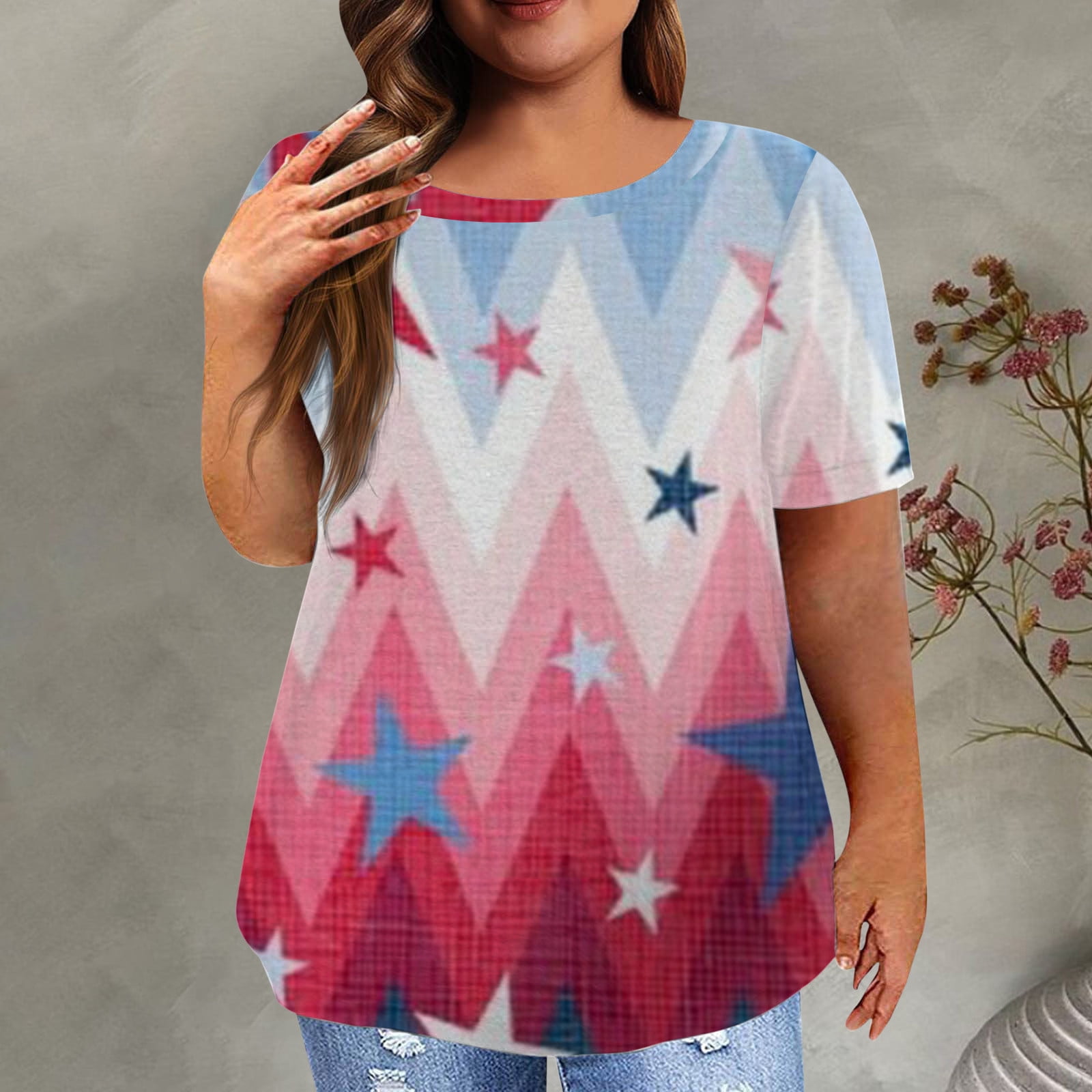 Pvkarhg Plus Size American Flag T-Shirts for Women 4th of July Short