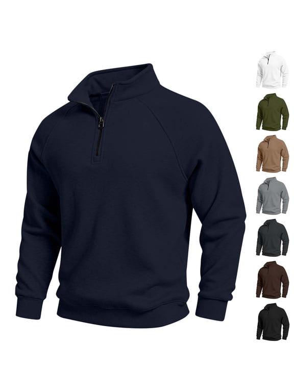 Quarter Zip Stand Collar Sweatshirt for Men Raglan Long Sleeve Pullover Sweatshirts Lightweight Fall Winter Daily Sweat Shirts M