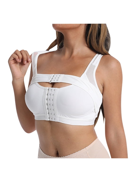 Womens Plus Size Front Closure Post Surgical Compression Everyday Bra Mastectomy with Removable Breast Support Band Posture Sports Bras
