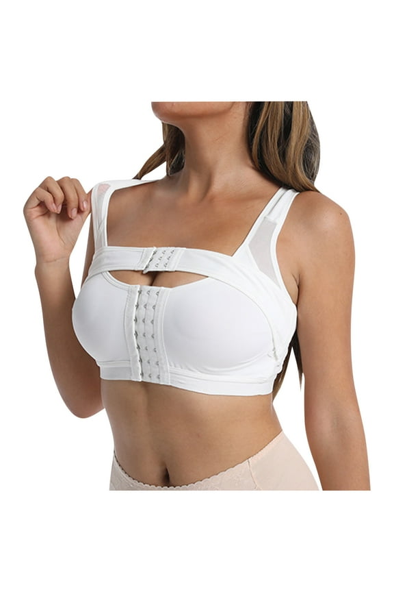 Womens Plus Size Front Closure Post Surgical Compression Everyday Bra Mastectomy with Removable Breast Support Band Posture Sports Bras