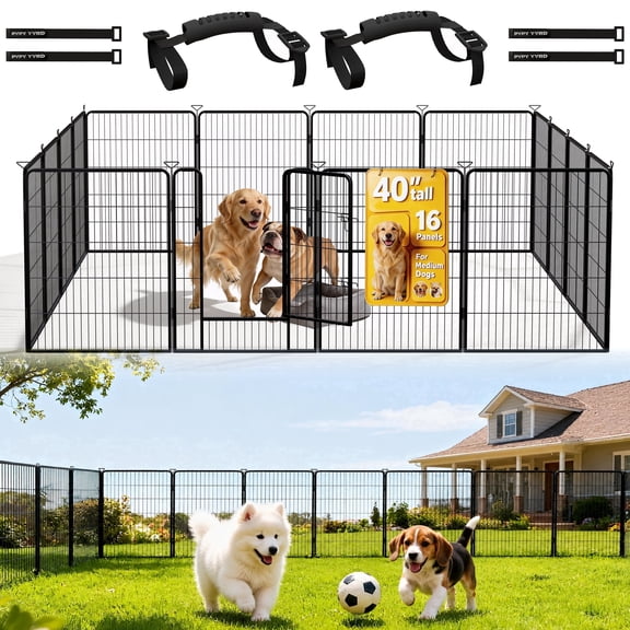 Pvpy Yvrd Dog Playpen for Outdoor,40" High 16 Panels Dog Fence with Gate,Pet Fence for Large/Small Dogs,Portable Dog Fence for RV Camping,Yard,Black