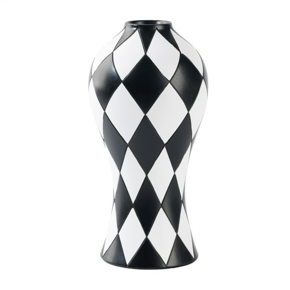 Pw Tools Black and White Vases Modern Vase Checkered Resin Craft Flower Container Waterproof Decorative for Room Table Centerpieces Kitchen Dining for Women pleasure