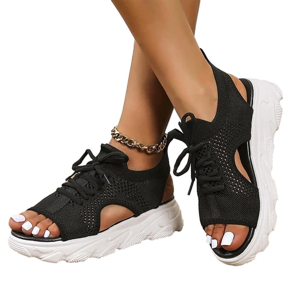 Pw Tools Lace Up Sandals for Women Fashion Hollow Muffin Sandals Orthotic Sandals Summer Casual Wedge Sandals for Ladies fitting