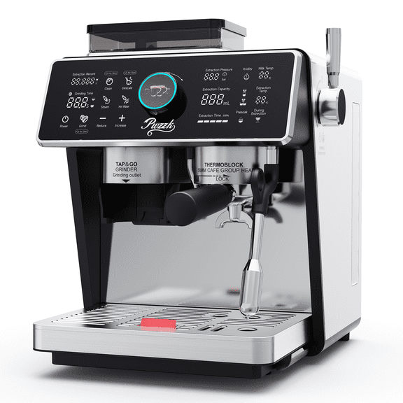 PwZzk Dual Boiler Semi-Automatic Espresso Machine with Built-in Grinder, 58mm Portafilter, TFT Display & Milk Frother Steam Wand  Professional Coffee Maker for Home Barista