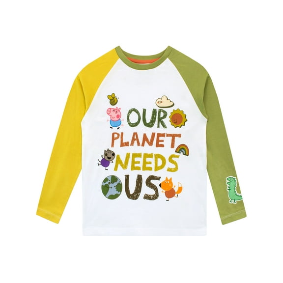 Pwppa Pig Boys Our Plant Needs Us Long Sleeve Top Grren Sizes 2T-8