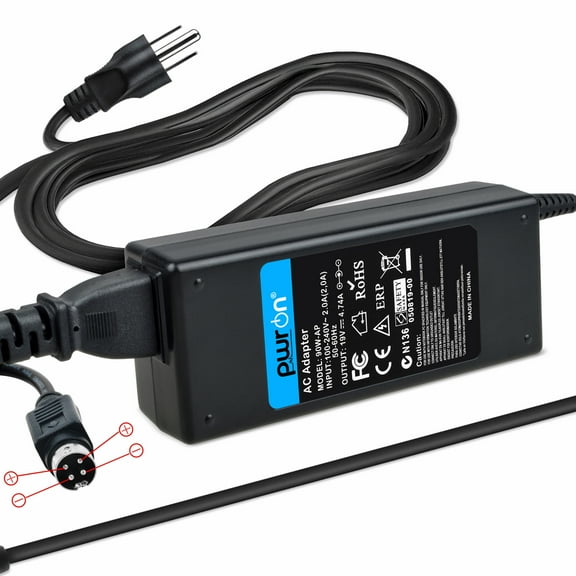 PwrON Compatible 4-Pin 19V 4.74A 90W AC/DC Adapter Replacement for LiShin LSE0202C1990 Li Shin LCD LED Monitor HD TV HDTV Laptop Notebook PC DC19V 4740mA 19VDC 4.74 Amps 90 Watts 19.0V Power Supply