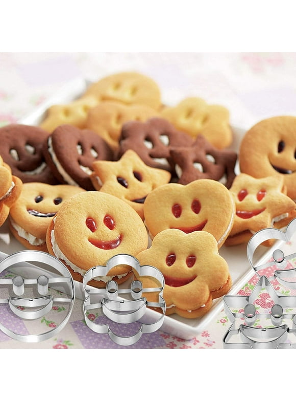 Pwsap 12 Pack Cookie Cutters Set, Geometric Cookie Cutters Shapes Biscuit Cutters, Smiley Heart Star Round Flower Stainless Steel Fondant Mould Cake DIY Baking Pastry Cutters
