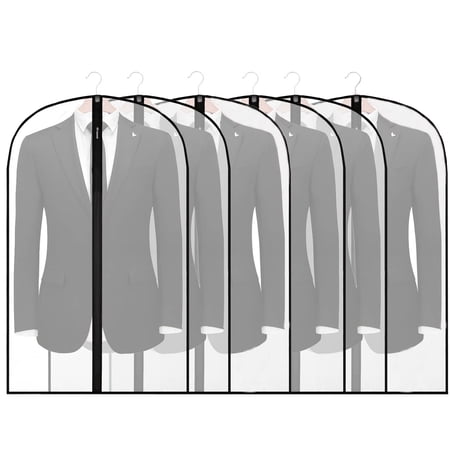 Pwsap 6 Pack Garment Bag Clothes Cover Protector with Zipper, 24'' x 40'' Garment Bags for Hanging Clothes Dress Bag Covers, Dust Cover for Wardrobe Storage and Travel, Clear