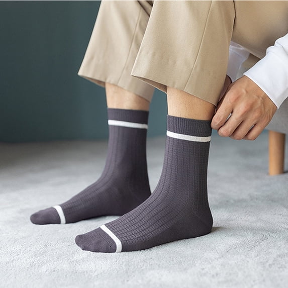 Pxiakgy 1 Pairs Male Casual Striped Socks Solid Breathable Middle Socks