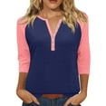 thumbnail image 1 of Pxiakgy 3/4 Length Sleeve Womens Tops Cotton Dressy Button V Neck Henley Shirt Casual Raglan Shirts Color Block Tunic Blouses Loose Fit Three Quarter Sleeve Tops Printed T Shirt Watermelon Red Xxl, 1 of 5